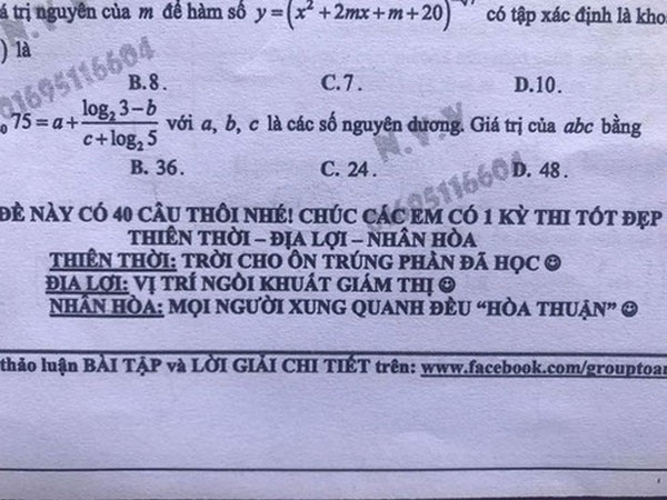 Thầy giáo ra đề ôn thi cho học sinh nhưng vẫn hài hước để lại lời nhắn cực tâm lý: Chúc các em có một kỳ thi 'Thiên thời - Địa lợi - Nhân hòa'