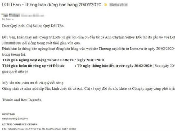 Sau Adayroi, trang thương mại Lotte.vn thông báo dừng hoạt động từ 20/1/2020?