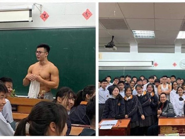 Cộng đồng mạng phát sốt với thầy giáo siêu cấp soái ca, đang giảng bài bỗng nhiên cởi phăng áo để lộ thân hình cơ cắp cuồn cuộn