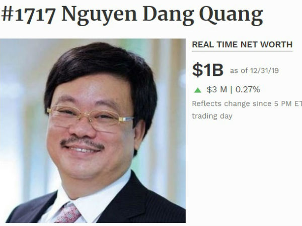 Trước thềm năm mới 2020, Chủ tịch Masan Nguyễn Đăng Quang ngoạn mục quay lại danh sách tỷ phú USD