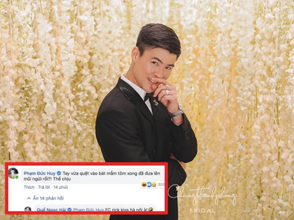 Khoe ảnh mặc vest chú rể đẹp trai ngời ngợi, Duy Mạnh đỏ mặt khi Đức Huy vào cà khịa: 'Tay vừa quệt mắm tôm phải đưa lên mũi ngửi'