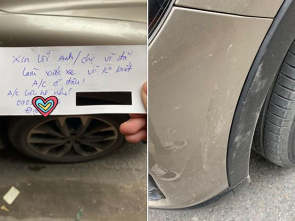 Chiếc ô tô với vết xước và mẩu giấy nhắn xin lỗi kèm số điện thoại khiến bất cứ ai đọc được cũng chẳng thể nổi giận
