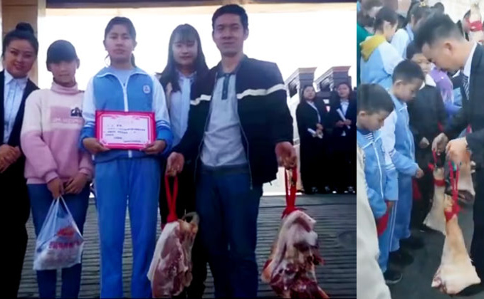 Trường học Trung Quốc thưởng thịt lợn cho học sinh giỏi