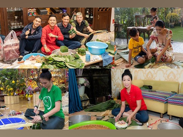 Tuấn Hưng, Hoa hậu Hà Kiều Anh trổ tài gói hàng trăm bánh chưng đón Tết Canh Tý