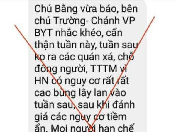 Bộ Y tế bác tin đồn Hà Nội bùng phát dịch bệnh Covid-19 trong tuần tới