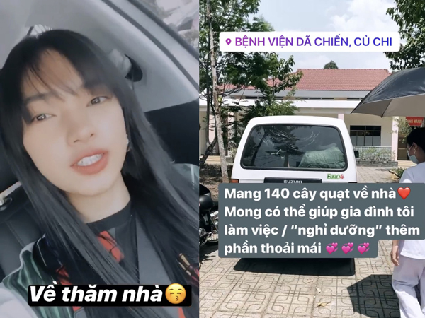 Vừa rời khỏi khu cách ly được 2 ngày Châu Bùi đã lao về và xách theo 140 cây quạt, 1000 chai nước rửa tay cho bệnh viện