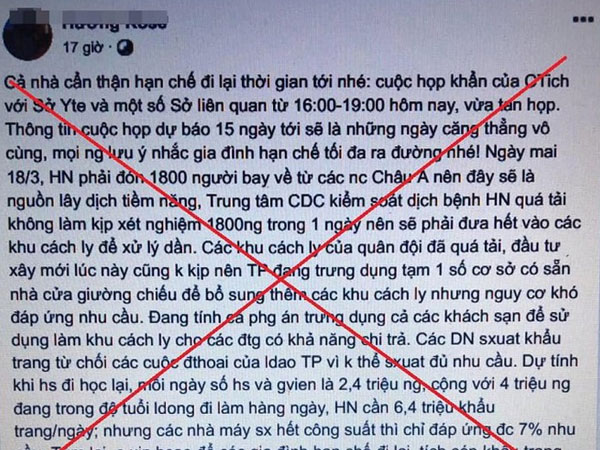Triệu tập, xử lý 2 đối tượng tung tin 'Hà Nội sắp vỡ trận vì Covid-19'