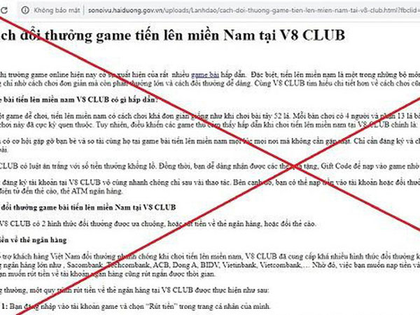 Website Sở Nội vụ Hải Dương bị hacker tấn công, đăng hướng dẫn game cờ bạc