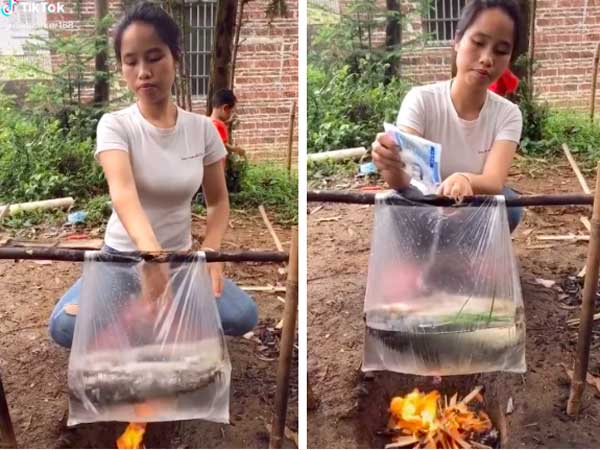 Không có xoong, nồi, cô gái dùng túi nilon để nấu ăn khiến dân tình 'tròn mắt': Ảo thuật gia cũng đến thế này là cùng!