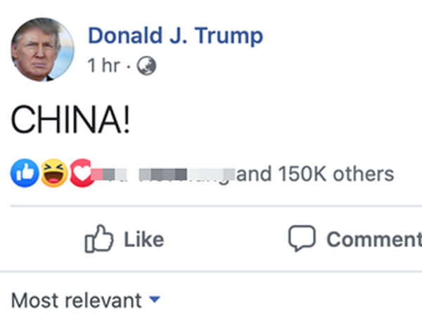 Dòng tweet có đúng 1 chữ 'CHINA!' của Tổng thống Donald Trump lan truyền dữ dội trên các mạng xã hội