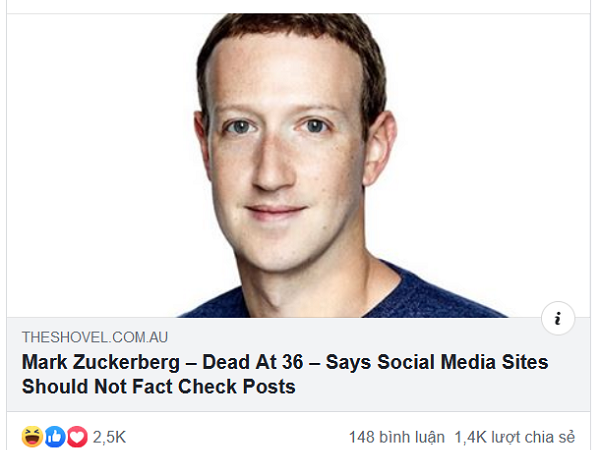 Trang web gây sốc khi đăng tin Mark Zuckerberg qua đời vì Covid-19