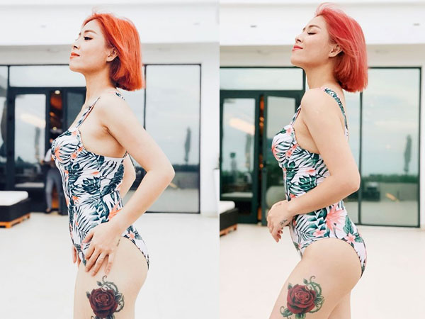 MC Hoàng Linh khoe đường cong sexy với đồ bơi, hình xăm lớn ở đùi thành tâm điểm
