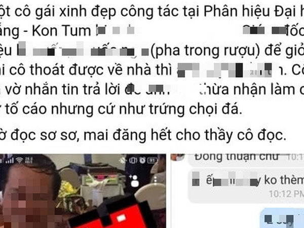 Nguyên GĐ Phân hiệu ĐH Đà Nẵng đưa nữ nhân viên về phòng ngủ rồi nhắn tin gạ tình