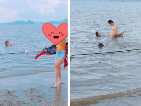 Hình ảnh cặp đôi tạo dáng với tư thế phản cảm khi đi tắm biển khiến nhiều người nóng mắt