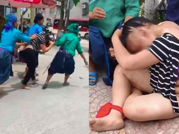 Cô gái bị nhóm phụ nữ đánh ghen dã man, cắt quần áo kéo lê giữa phố