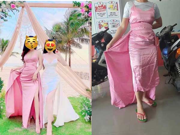 Mê tít chiếc váy dự tiệc hồng 'bánh bèo' trong quảng cáo, cô gái trẻ đặt vội ai ngờ nhận ngay về 'cú lừa' ngoạn mục