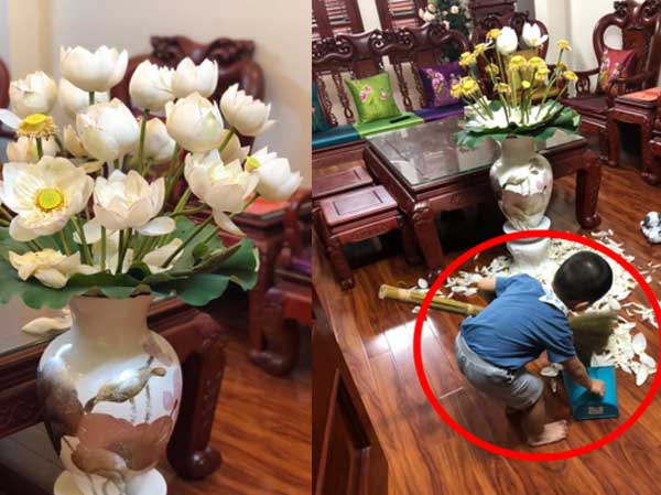 Sáng sớm cắm bình hoa đẹp nức nở, cuối ngày người mẹ 'giận tím mặt' vì cảnh tượng con trai gây ra