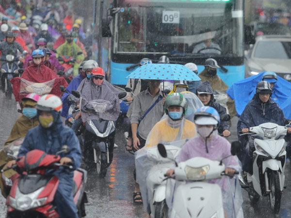 Ảnh: Người dân Hà Nội đón 'mưa vàng' giải nhiệt lúc sáng sớm