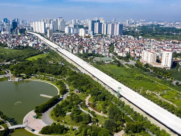 Toàn cảnh đường vành đai 3 Mai Dịch - Nam Thăng Long nhìn từ trên cao sau gần 2 năm thi công