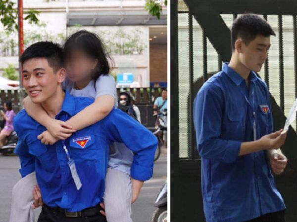 Trai đẹp mét 8 giật spotlight khi cõng nữ sinh gãy chân suốt 2 ngày thi lớp 10
