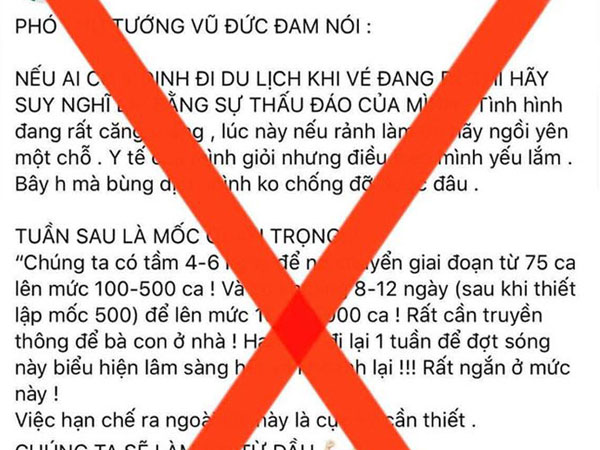 Xuất hiện thông tin giả mạo phát ngôn của PTT Vũ Đức Đam về COVID-19: Đề nghị người dân cảnh giác, không chia sẻ