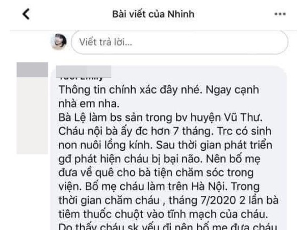 Thái Bình: Điều tra nghi vấn bà nội tiêm thuốc chuột cháu bị bại não vì không muốn nuôi?