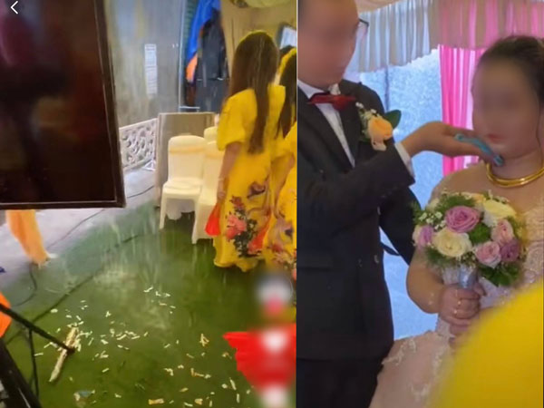 Rạp cưới bị mưa gió thổi tan tác, ai cũng ướt sũng nhưng hành động của chú rể trên sân khấu với cô dâu khiến cả hôn trường lại sáng bừng