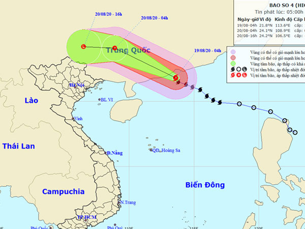 Dự báo thời tiết 19/8: Bão số 4 suy yếu, mưa giông ở nhiều nơi