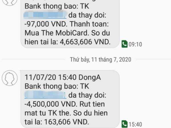 Tài khoản ngân hàng bị rút trộm 4,5 triệu đồng