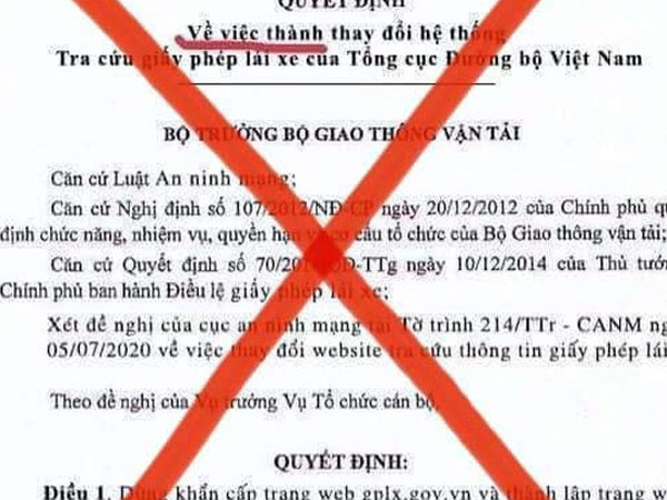 Giả mạo quyết định của Bộ trưởng Nguyễn Văn Thể về thay đổi hệ thống tra cứu giấy phép lái xe
