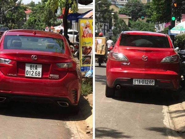 Xe sang Lexus RC 200t trùng biển số đẹp với xe Mazda 3 trên đường phố ở Gia Lai