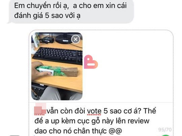 Bán hàng 'treo đầu dê bán thịt chó' còn đòi đánh giá 5 sao, thanh niên bức xúc trả lời chủ shop: 'Vậy để đăng cả khúc gỗ này lên cho nó chân thực nhá!'