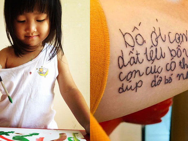 Mẩu giấy nhắn con gái 4 tuổi viết khiến ông bố nhòe mắt, quyết định xăm toàn bộ lên cánh tay