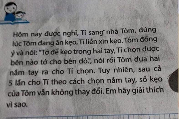 Bài toán đoán kẹo nhưng gây hiểu lầm, phụ huynh bày tỏ sự lo ngại