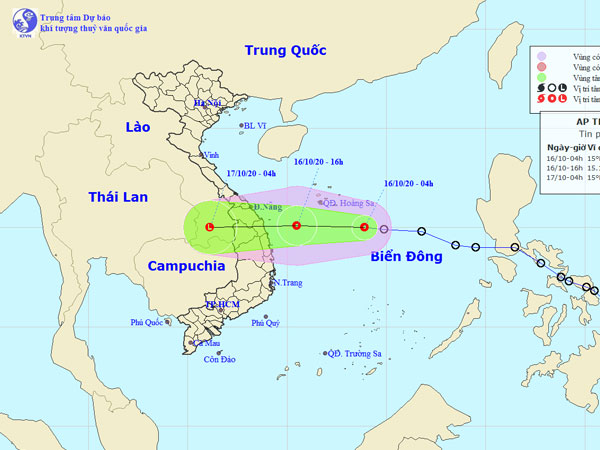 Áp thấp nhiệt đới di chuyển rất nhanh, đổ bộ vào các tỉnh Huế - Bình Định tối nay