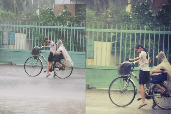 Mưa to vẫn nhường hết áo mưa cho em trai, cô học trò còn làm hành động cưng xỉu thu về 10.000 like