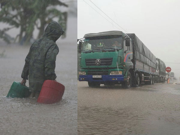 Ảnh: Mưa lũ lịch sử ở Quảng Bình, nước ngập quốc lộ 1A hơn một mét, xe cộ chôn chân hàng km