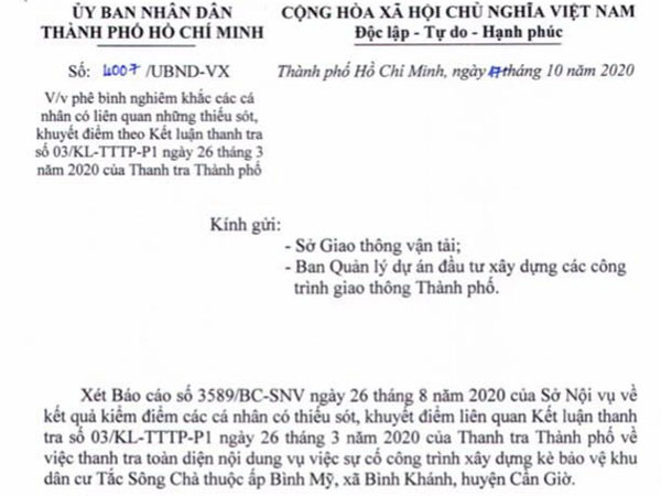 Phê bình nguyên Giám đốc Sở Giao thông Vận tải TP.HCM Bùi Xuân Cường