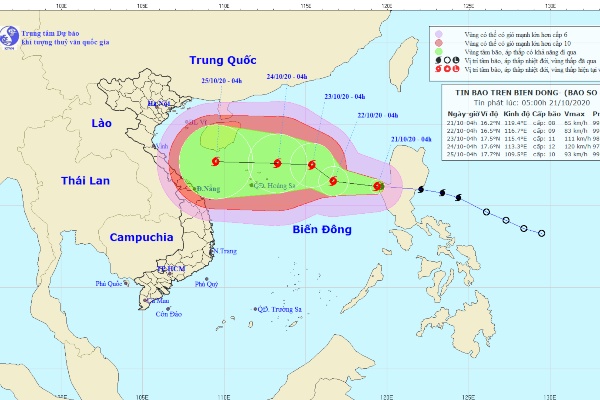 Bão số 8 liên tục tăng cấp khi hướng vào Miền Trung, gió có thể giật cấp 14