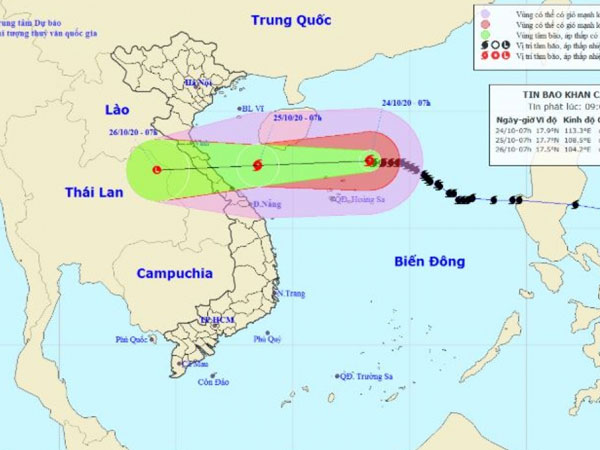Sáng 25/10, bão số 8 sẽ vào vùng biển Hà Tĩnh đến Quảng Trị, giật cấp 10