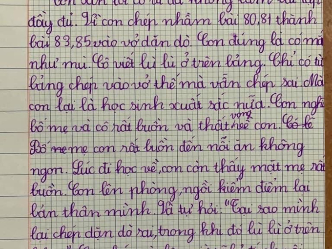 Làm nhầm bài tập, học sinh sướt mướt làm bản kiểm điểm, còn phải tự trách bản thân
