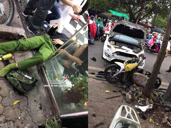 Nhầm chân phanh thành chân ga, tài xế ôtô đâm chiến sỹ công an nằm bất động trên đường