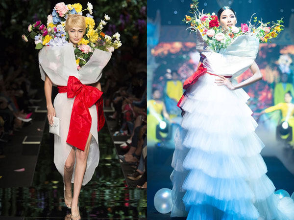 Xuất hiện lộng lẫy với vị trí vedette, Hoàng Thùy dính nghi vấn mặc váy nhái Moschino