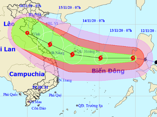 Bão Vamco đã vào Biển Đông, giật cấp 15 nhắm thẳng Hà Tĩnh đến Quảng Nam