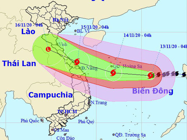 Bão số 13 giật cấp 15, sóng biển cao 8-10 m, hướng vào miền Trung