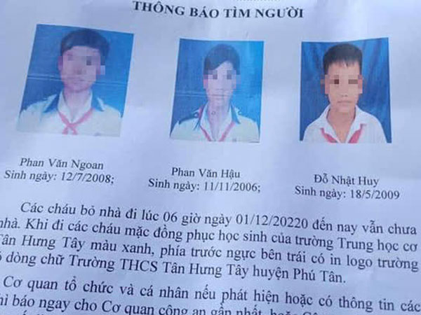 Ba bé trai từ 11-14 tuổi đạp xe hơn 300km lên TP HCM tìm cha mẹ