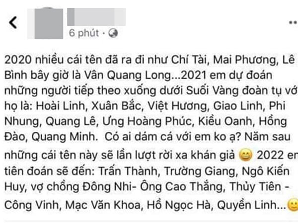 Ca sĩ Vân Quang Long vừa mất, một tài khoản Facebook bị cư dân mạng ném đá tới tấp vì phát ngôn ác ý rủa nhiều nghệ sĩ khác