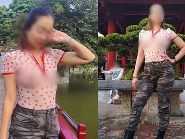 Người phụ nữ 'thả rông' đi khắp Sài Gòn cùng chồng con lại tiếp tục mặc áo xuyên thấu khoe ngực trần tạo kiểu khó hiểu trước Đền Ngọc Sơn