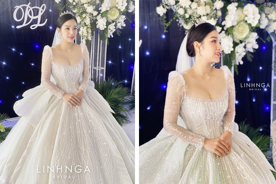 Váy cưới của Khánh Linh tại Hà Tĩnh: Được làm từ 30.000 viên đá Swarovski