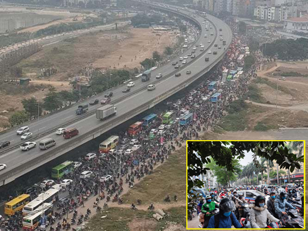 Đường Hà Nội chật cứng xe cộ, nghìn người 'chôn chân' giờ đi làm